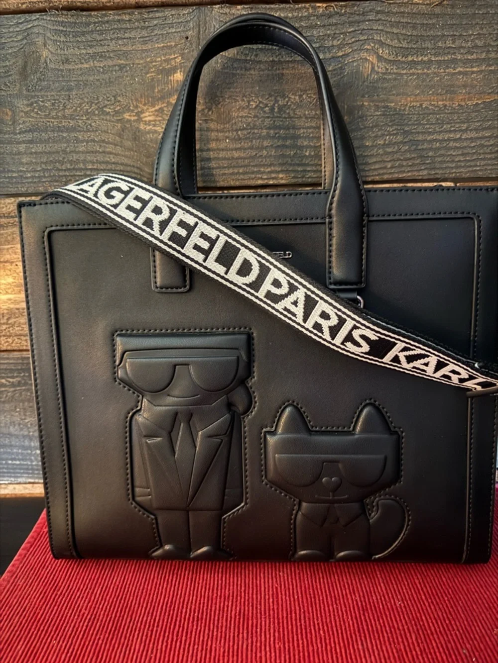 Karl Lagerfeld Black Leather Embossed Top-Handle Tote